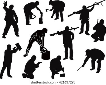 illustration with workers isolated on white background