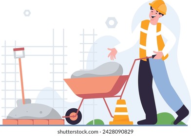 Illustration of Workers Making Cement Mortar