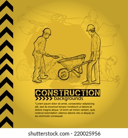 illustration of Workers, under construction background.