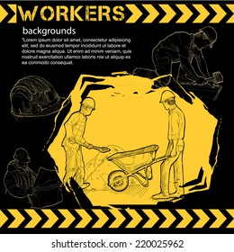 illustration of Workers, under construction background.