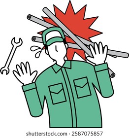 Illustration of a worker's work accident due to falling objects