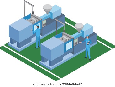 Illustration of workers working in an injection molding factory