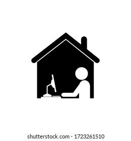ilustración de trabajo en casa frente a un ordenador. para trabajar desde iconos o símbolos domésticos