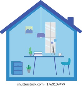 illustration of working from home. The house is used as a workspace. Work online. Suitable for illustration from work at home.