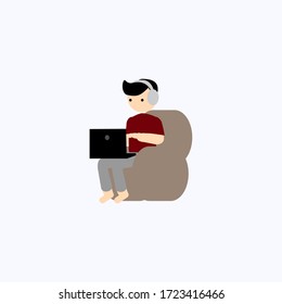 illustration of working at home using a laptop. for the frelancer worker icon or symbol