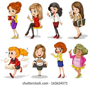 Illustration of the working ladies on a white background
