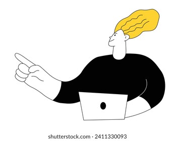 illustration of working with a laptop and pointing at something