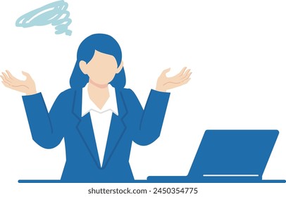 Illustration of a working man wearing a dark blue suit and a laptop