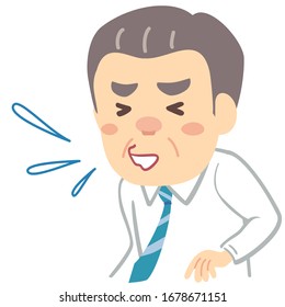 Illustration of a working old man sneezing