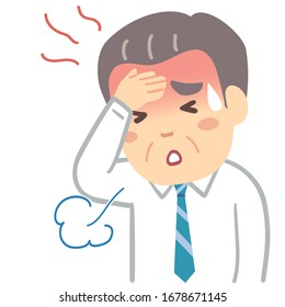Illustration of a working old man suffering from fever