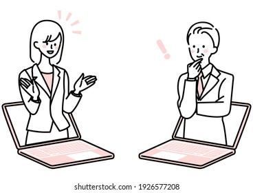 Illustration of working on internet communication