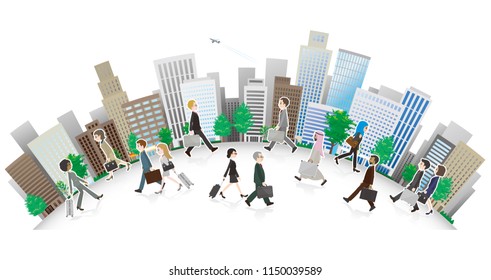 Illustration of a Working people and cityscape