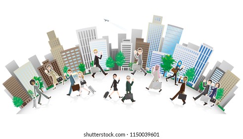 Illustration of a Working people and cityscape