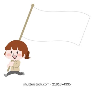 Ilustración de una persona trabajadora con una bandera