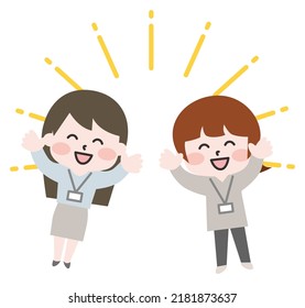 Illustration of a working person who raises his hand and rejoices