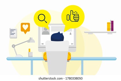 illustration of a working person's flat looking behind. The illustration is a flat illustration with a rear-view concept for design and website needs or whatever