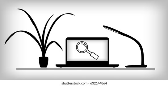 Illustration of working place, and picture of loupe