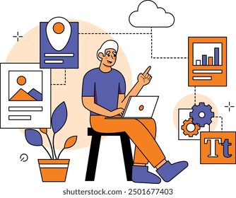 illustration of working with SAAS-based applications, vector illustration of technology concepts in business for work purposes. dynamic vector illustration