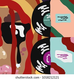 Illustration for working with selection of vinyl records and sound recordings.