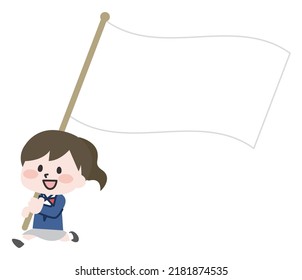 Illustration of a working student with a flag