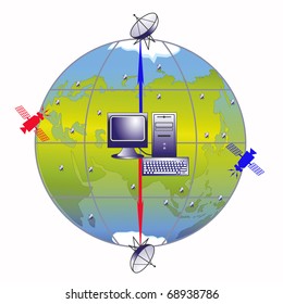 Illustration of working system of transfer of the information on a planet the Earth