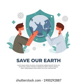 illustration of working together against the pandemic to save our planet