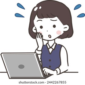 Illustration of a working woman working on a computer with a troubled face