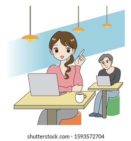 Illustration of working woman pointing finger