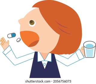 Illustration of a working woman taking medicine