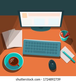 
Illustration of a workplace of a business person top view on a desktop
