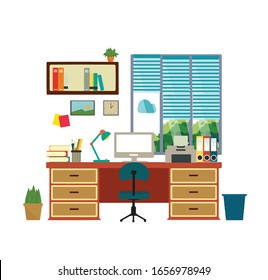 Illustration Workplace Office Desk Vector