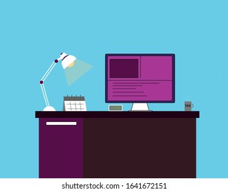 
Illustration of a workplace, office, desktop, a set of the most necessary