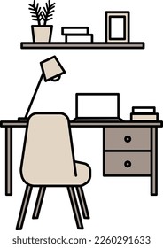 Illustration of a workspace interior.