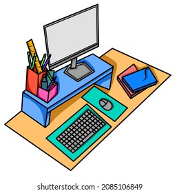 Illustration of workspace isolated with white background perfect for icon, symbol, element, print materials and ect.