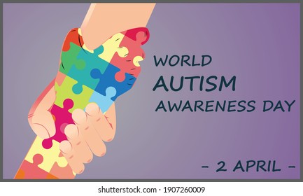  Illustration Of World Autism Awareness Day, Hand Reaching For Another Hand