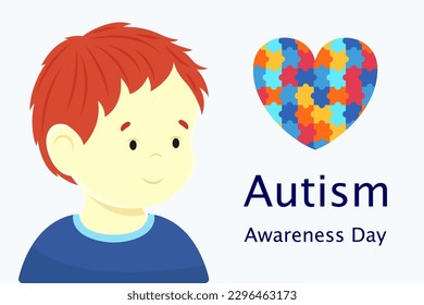 Ilustración del Día Mundial de Concienciación sobre el Autismo. Corazón con una pancarta de rompecabezas. Trastornos del espectro mental, salud, vector	