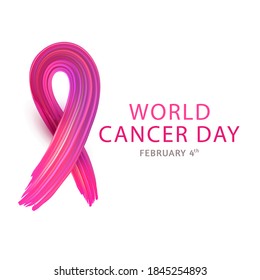 Illustration of World Cancer Day with texture ribbon on white. February 4. Vector illustration.