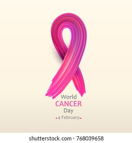 Illustration of World Cancer Day with texture ribbon. February 4. Vector illustration.