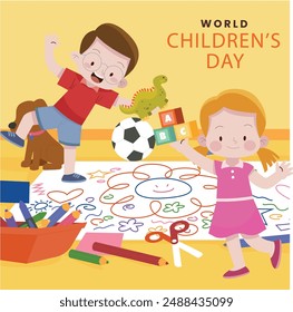  illustration for world children,s day celebration with kids playing