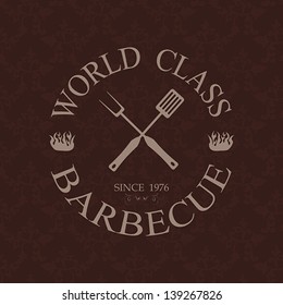 Illustration Of World Class Barbecue Label, Stamp Logo Design Element.