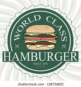 illustration world class hamburger label stamp banner design element. 