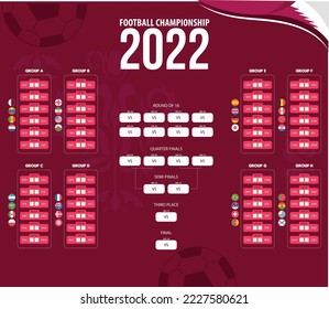 Illustration of World Cup Qatar 2022 football Championship playoff schedule. finals, semi-finals, group matches