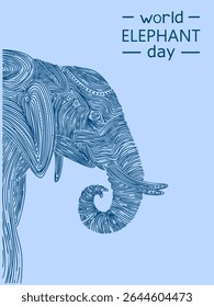 Ilustración para el Día Mundial del Elefante. Ilustración vectorial. Conveniente para el Anuncio, la postal o el cartel.