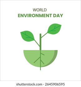 uma ilustração para o Dia Mundial do Meio Ambiente. A composição é limpa e minimalista, apresentando uma muda estilizada no centro contra um fundo branco nítido. 