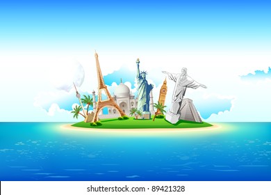 illustration of world famous monument on island in sea