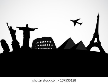 Illustration of world famous monument. Vector tourist background.