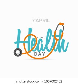 Illustration of World health day concept text design with doctor stethoscope.