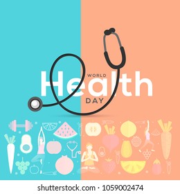 Illustration of World health day concept text design with doctor stethoscope.