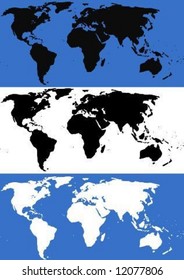 illustration of the world map in black, white and blue