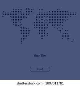 An illustration of world map fron dots on blue background.